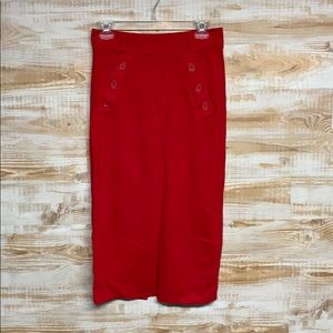 Carmen red calf length pencil skirt. Size 6 NWT